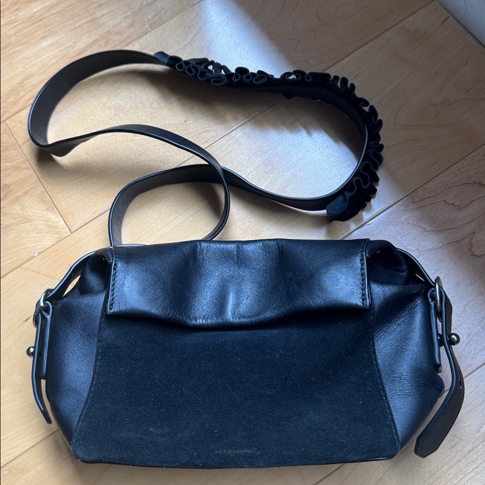 AllSaints Maya Black Leather/Suede Crossbody Bag